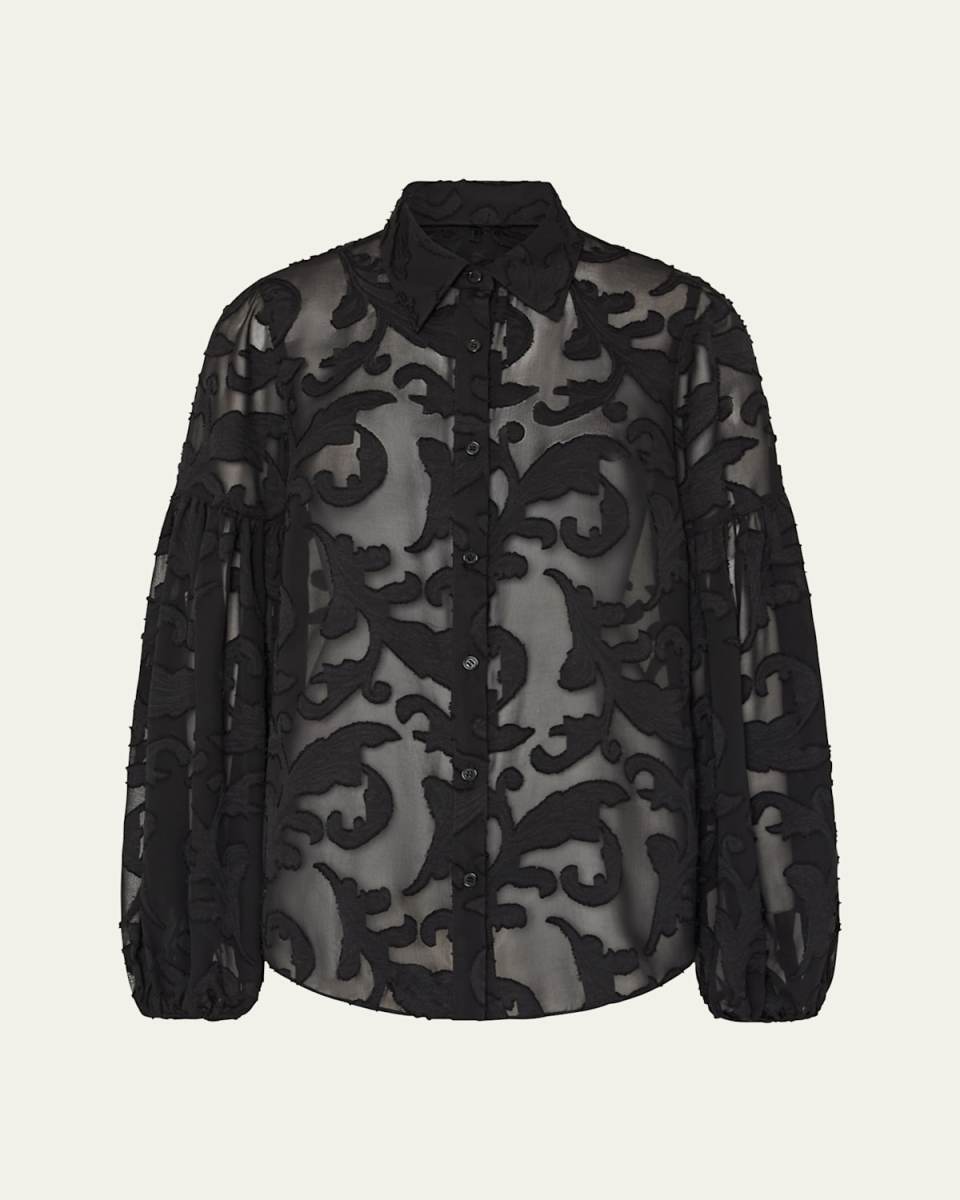 Scroll Burnout Button-Front Blous